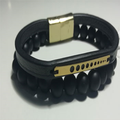 دستبند-چرم-با-پلاک-طلا-کد-003