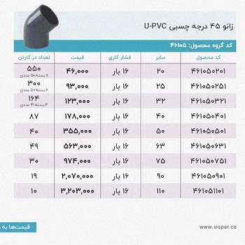 زانو-45-درجه-چسبی-UPVC