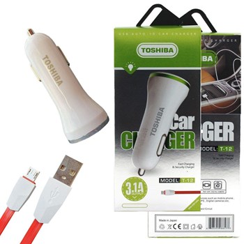 شارژر-فندکی-توشیبا-مدل-T-12-به-همراه-کابل-تبدیل-microUSB