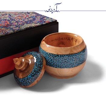 پکیج-گلدان-و-قندان-چوب-فیروزه-کوبی