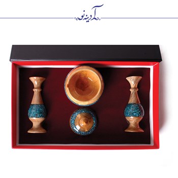 پکیج-گلدان-و-قندان-چوب-فیروزه-کوبی