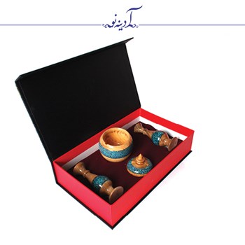 پکیج-گلدان-و-قندان-چوب-فیروزه-کوبی