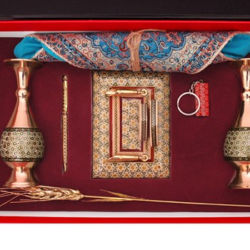 پکیج-گلدان-مس-و-خاتم-و-جاخودکاری-و-خودکار-و-سرکلیدی-خاتم-کاری