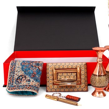 پکیج-گلدان-مس-و-خاتم-و-جاخودکاری-و-خودکار-و-سرکلیدی-خاتم-کاری