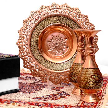 پکیج-بشقاب-و-گلدان-مس-و-خاتم-کاری