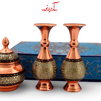 پکیج-گلدان-و-قندان-مس-و-خاتم