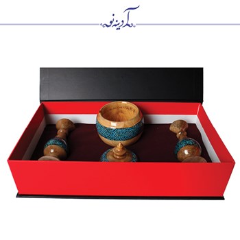 پکیج-گلدان-و-قندان-چوب-فیروزه-کوبی