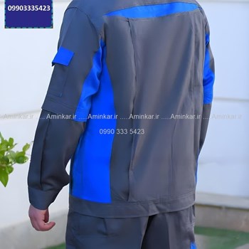 ست-کاپشن-و-شلوار-کار-مدل-سپهر،-رنگ-طوسی-با-پنل-آبی