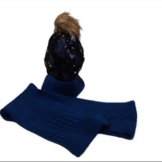 شال-و-کلاه-بافت-دخترانه-و-زنانه-مدل-پولکی-رنگ-سرمه-ای-کد-803