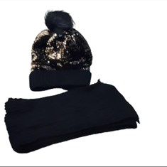 شال-و-کلاه-بافت-دخترانه-و-زنانه-مدل-پولکی-رنگ-مشکی-کد-806