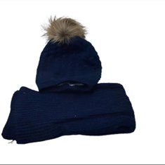 شال-و-کلاه-بافت-دخترانه-و-زنانه-مدل-داخل-خز-رنگ-سرمه-ای-کد-901