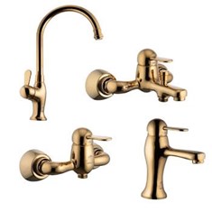 ست-چهار-تکه-شیرآلات-درخشان-مدل-هوکا-طلایی-مات