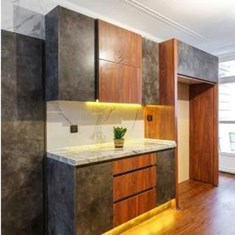 ایده-آشپزخانه-طرح-چوب-و-های-گلاس-مات-طوسی